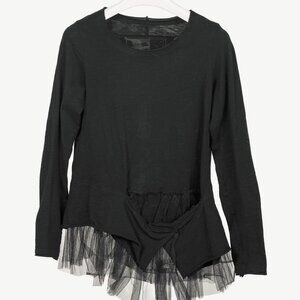 Rundholz Black Label Black Cotton-Jersey Tulle-Hem T-Shirt